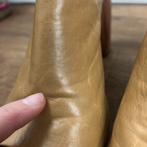 Tory Burch Raya peep toe mule heels wooden heel size 8.5 leather tan - Picture 10 of 12